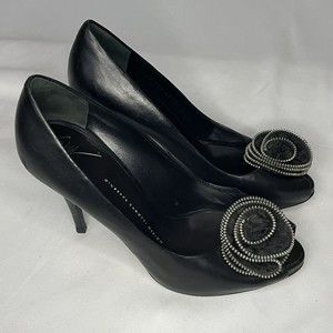 GIUSEPPE ZANOTTI Zip Flower Platform Stiletto Heels Black 38.5 US8.5 Italy $995